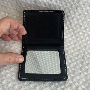 Chantelle Paris Black Leather Compact Purse Mirror Minimalist French Chic #666